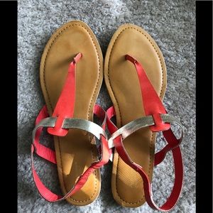 Size 10, Arizona Gold & Orange/Coral Sandals